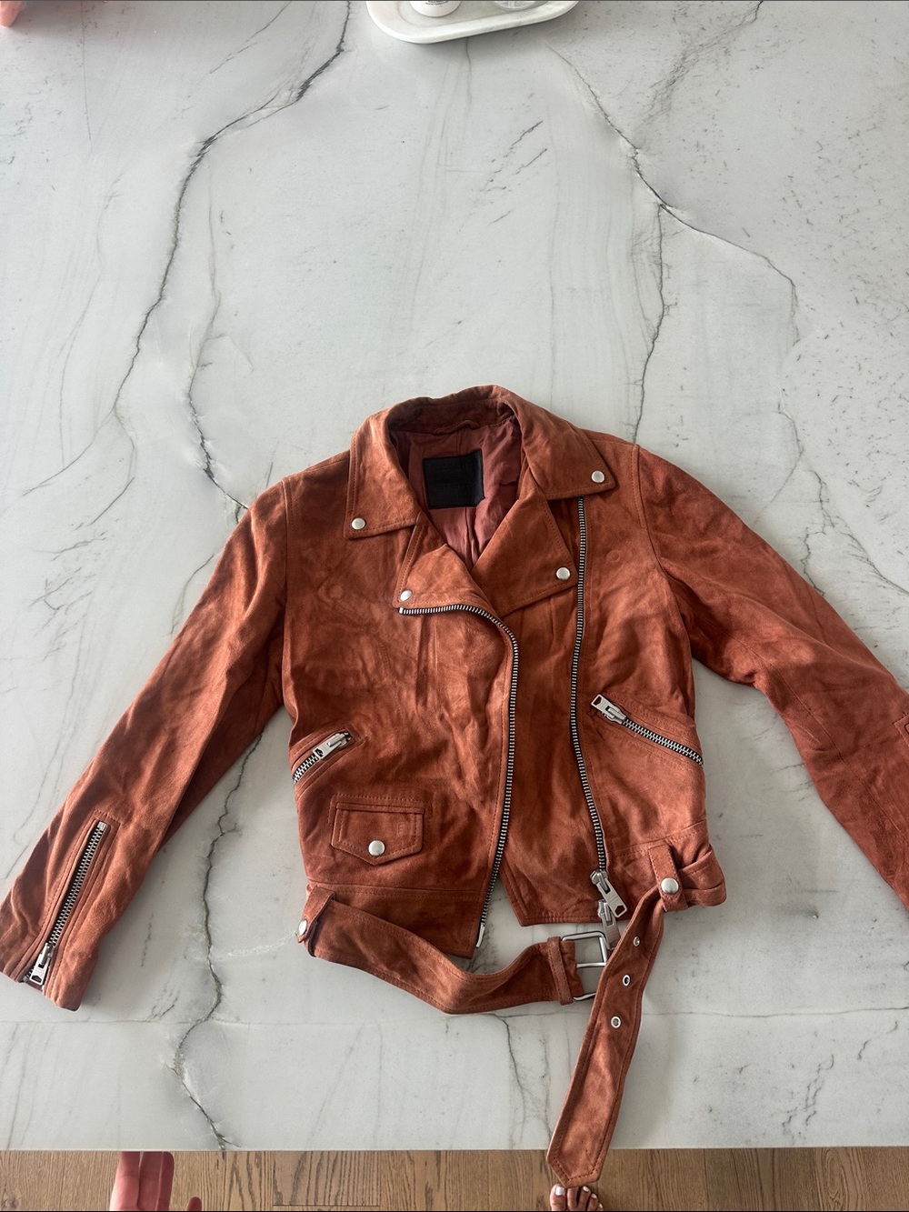 All Saints Rust Suede Moto Jacket